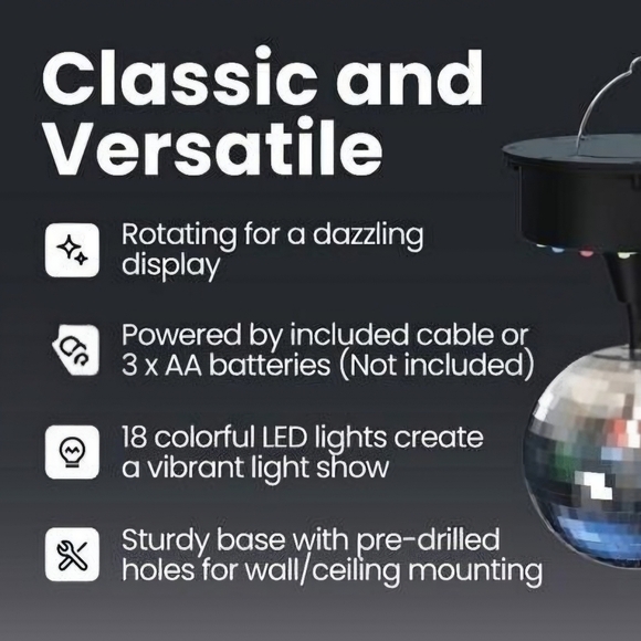 Disco Ball Light Rotating Mirror LED Color Changing Party Lamp Dance - Picture 3 of 4